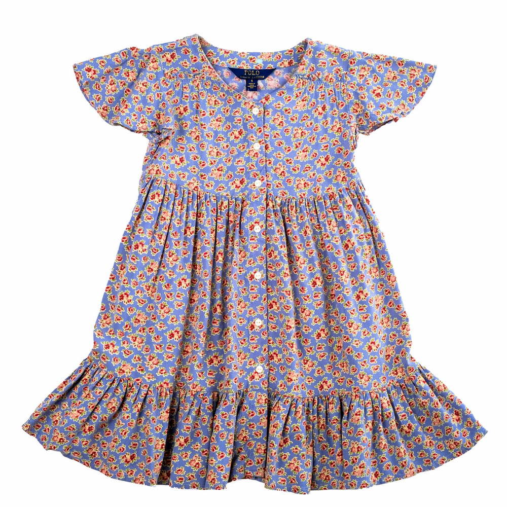 NWT Girls Polo Ralph Lauren Floral Print Garden Dress Blue Red Button $55 Size 5